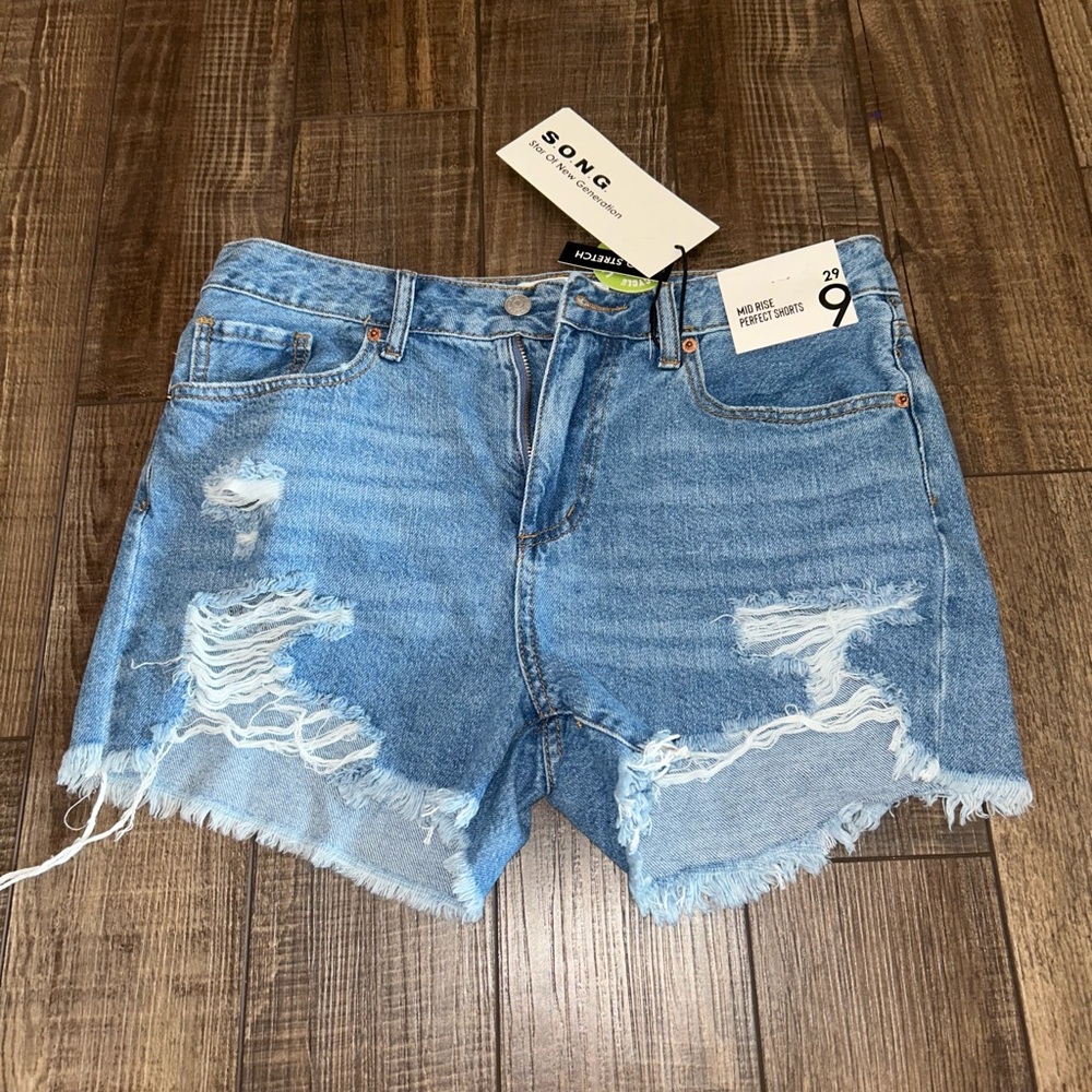 Women’s Blue Distressed Denim Shorts